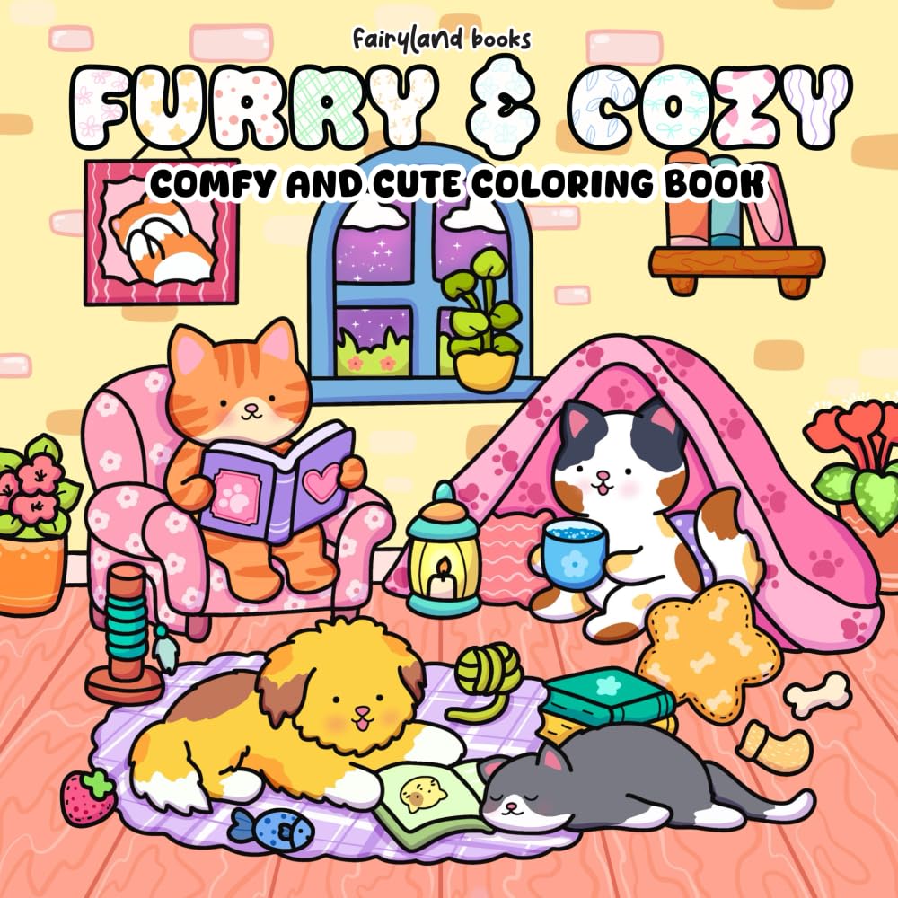 Furry & Cozy: Coloring Book for Adults and Teens | Super Cute Animal Characters & Easy, Simple Designs for Relaxation
