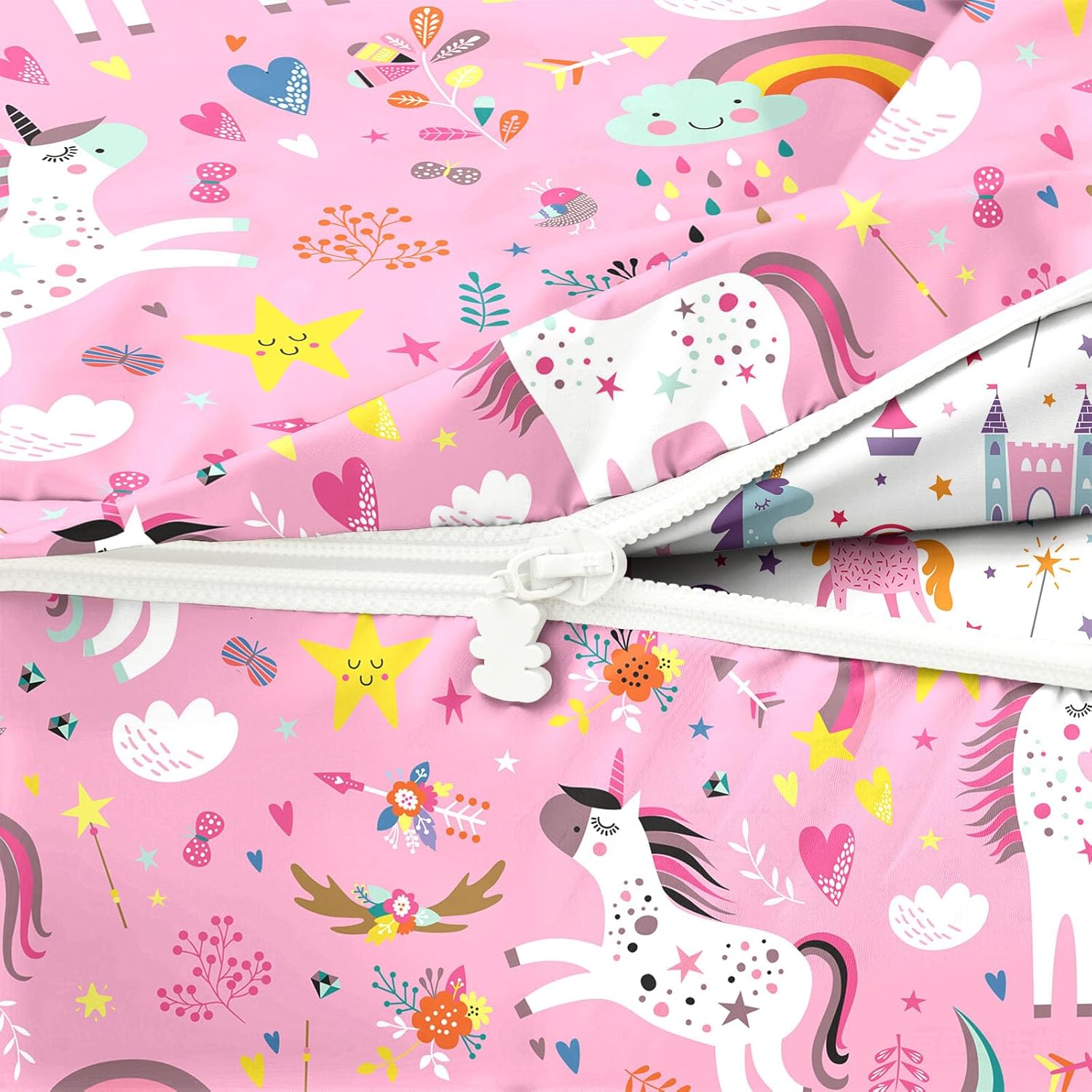 Unicorn Zipper Bedding Twin for Girls Pink Unicorn Comforter Girls Twin Comforter All in one Zipper Bedding
