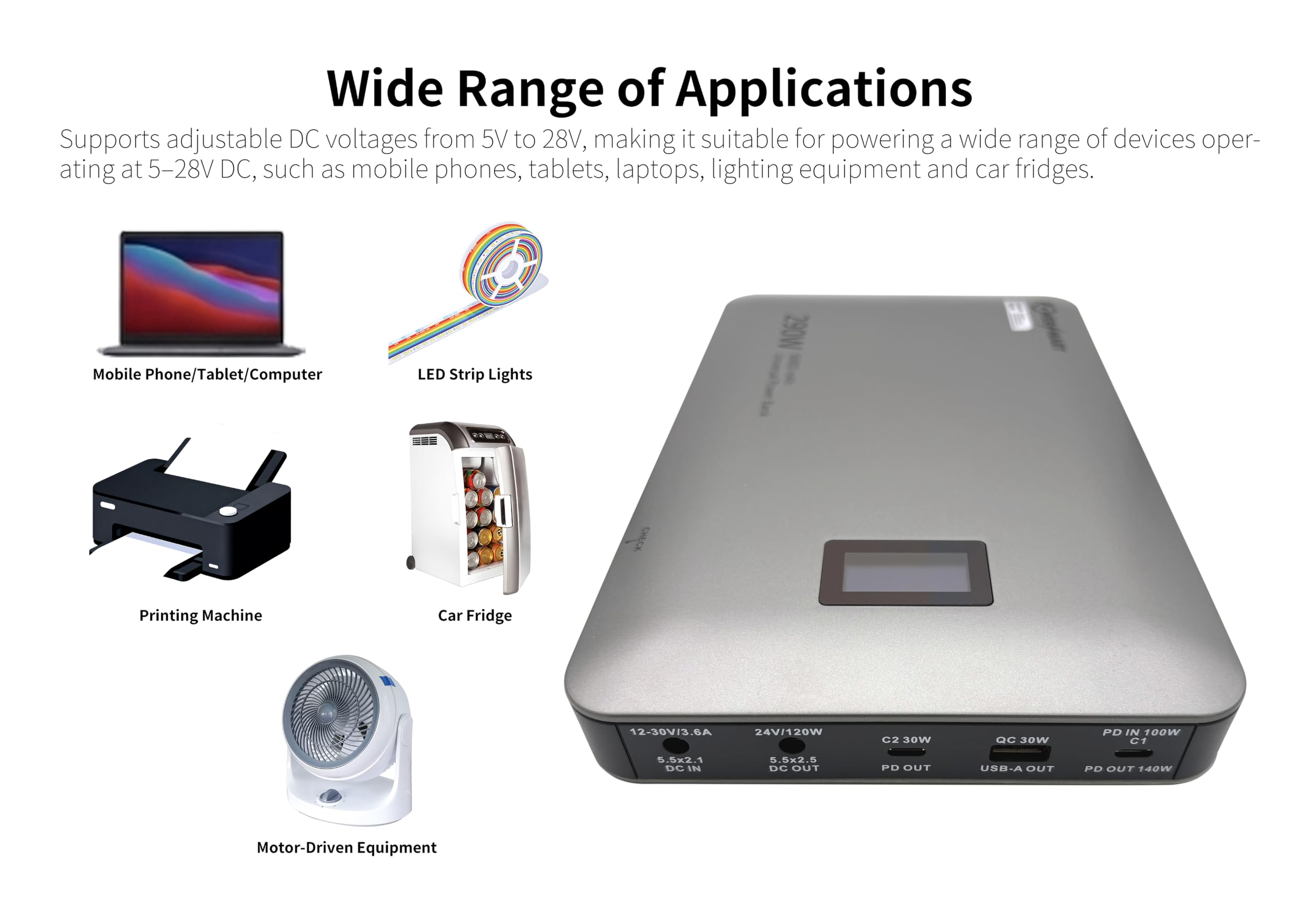 PowerSmart Powerbank 213Wh 290W | LCD Multi USB-C 140W PD3.1 batería externa | 12-30 V DC Input | para fuentes de alimentación solares y portátiles, fuente de alimentación de respaldo UPS