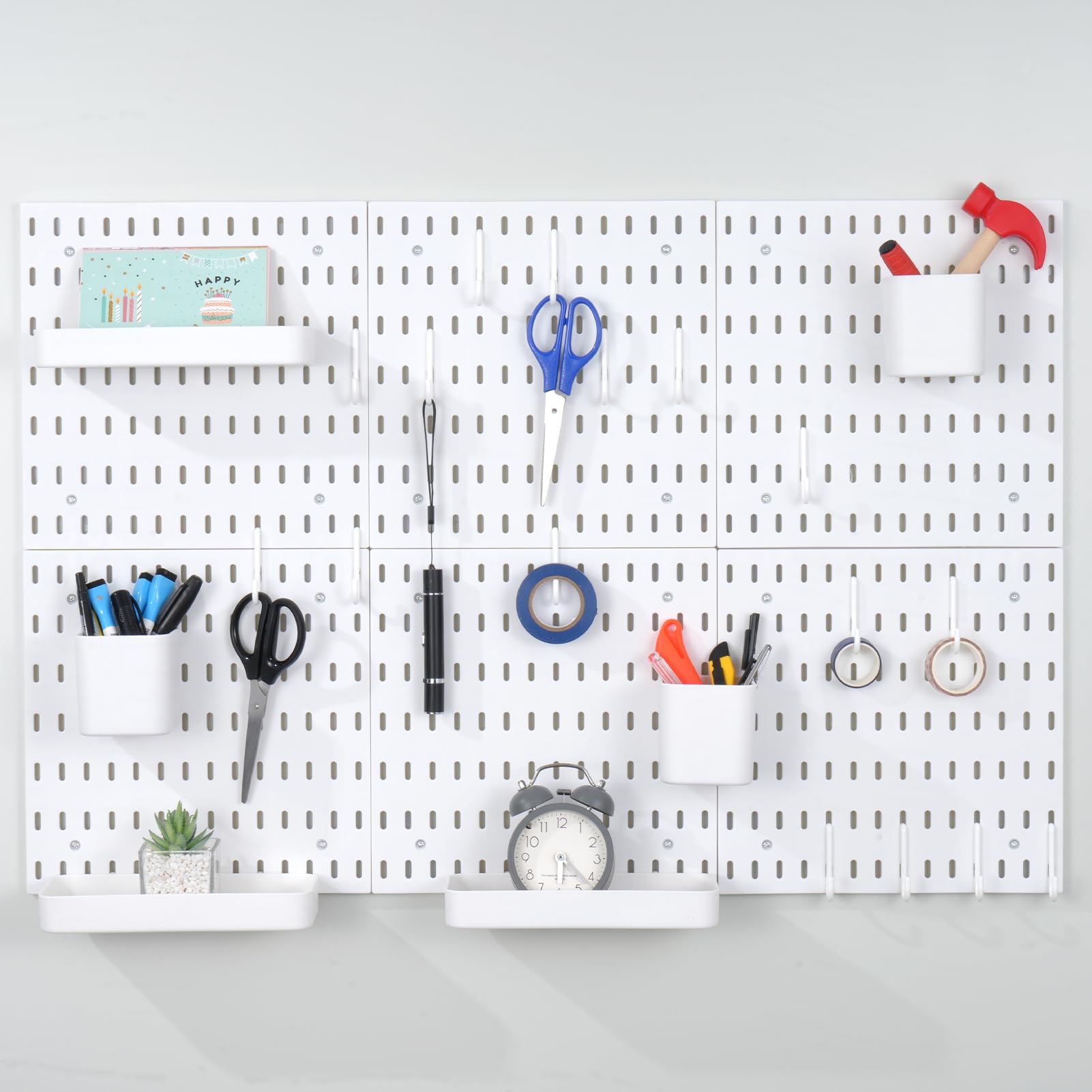 Kit per pannello forato, include 6 pannelli forati da 28 x 28 cm e ganci per accessori, organizer da parete in plastica, per ufficio, stanza dei mestieri, 42 pezzi