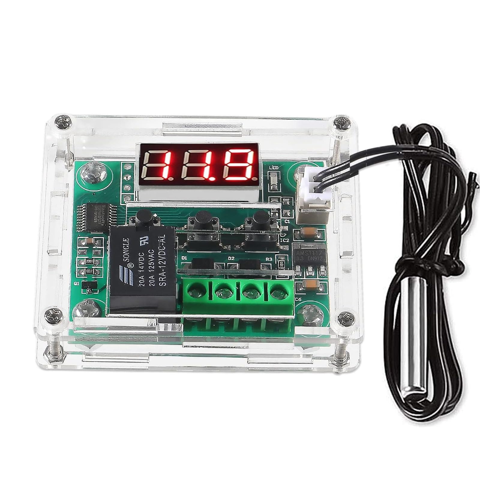W1209 DC 12V Digital Temperature Controller Board Blue Digital Display Thermostat -50-110°C Electronic Temperature Temp Control Module Switch with Waterproof Case (1pc Red)