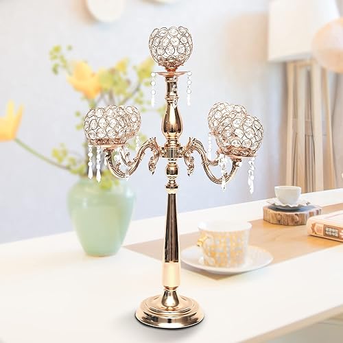Miniatura 2 de Cbhfmljd 5 Arms Crystal Candle Holder Gold 75cm295inch Detachable Centerpiece for Wedding Birthdays Anniversaries Table Decorations Elegant Design