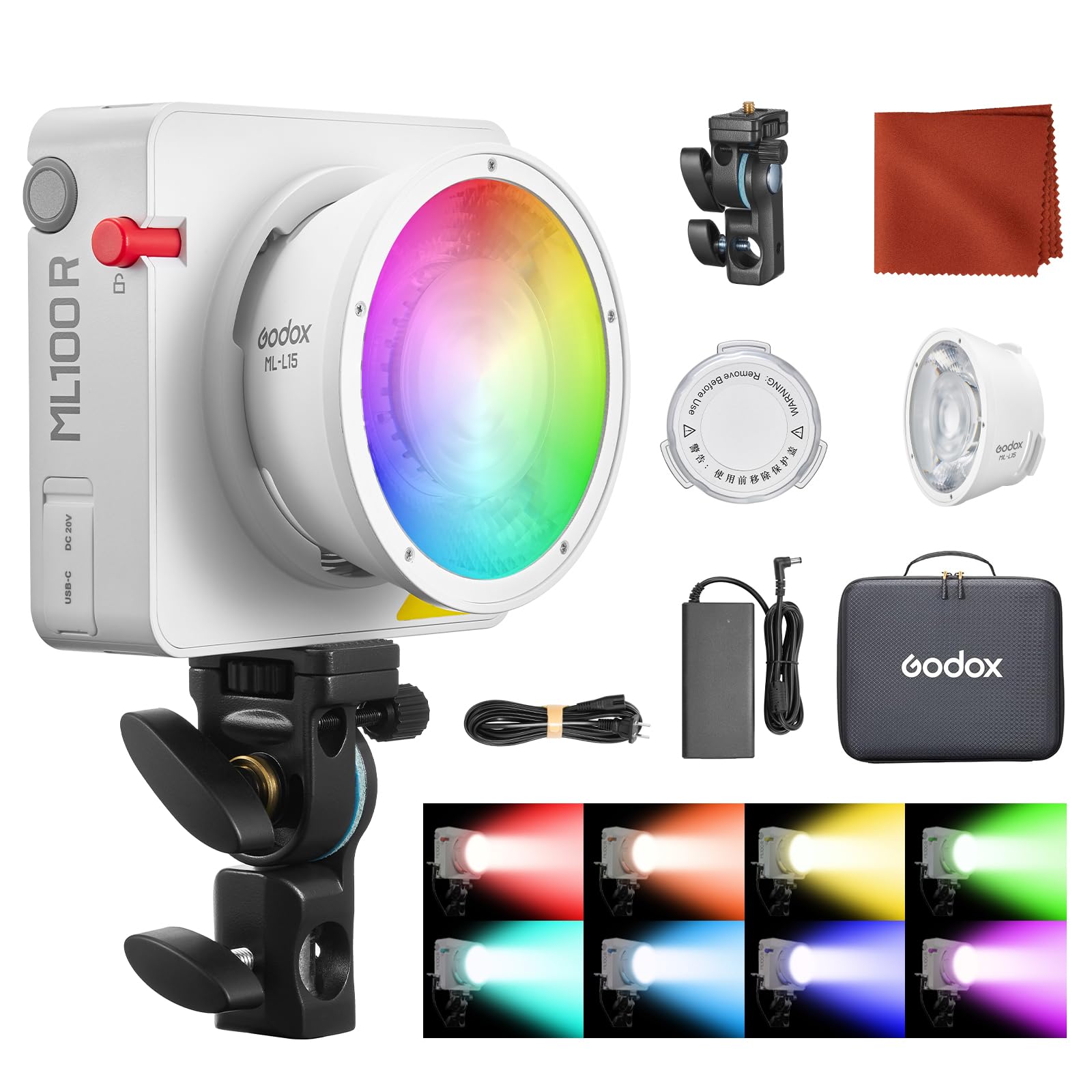 Godox ML100R Éclairage Vidéo LED RGB Video Light 110W 1800K-10000K Éclairage Vidéo Couleur CRI 95+/TLCI 95+ Contrôle via Application Recharge USB-C 14 Effets FX pour le Streaming en Direct Photographi