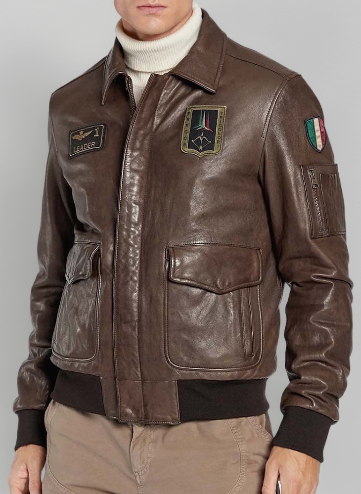 Aeronautica Militare Leather Jacket Frecce Tricolori Pilot Pn895 Brown Size 2XL, 3XL A1/129