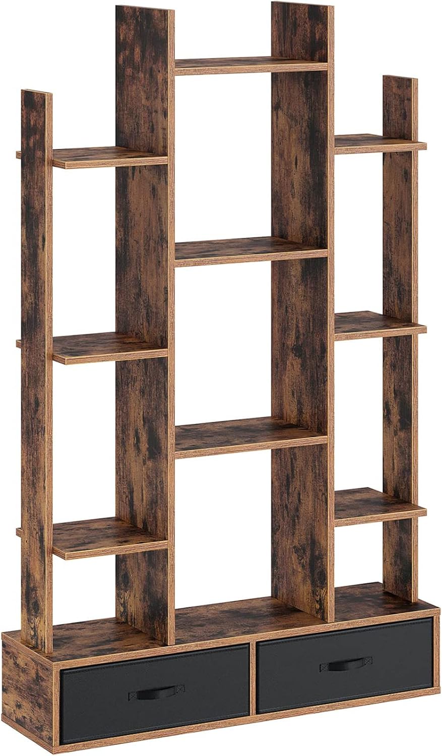 Buy Rolanstar Bookshelf with 2Drawers, Rustic Wood Bookshelves, Free
