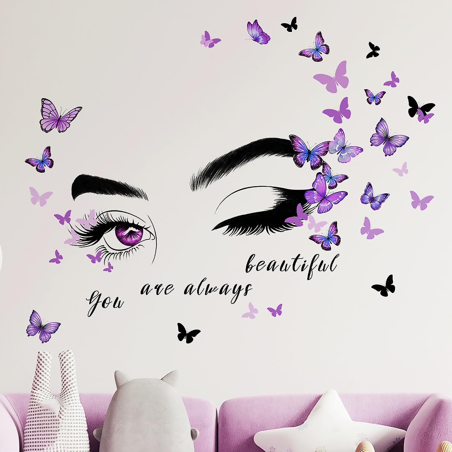 Arawat Eye Wall Decals Peel and Stick Bedroom Decor for Women Eyelashes Inspirational Wall Murals Home Walls Decor Living Room Motivational Walls