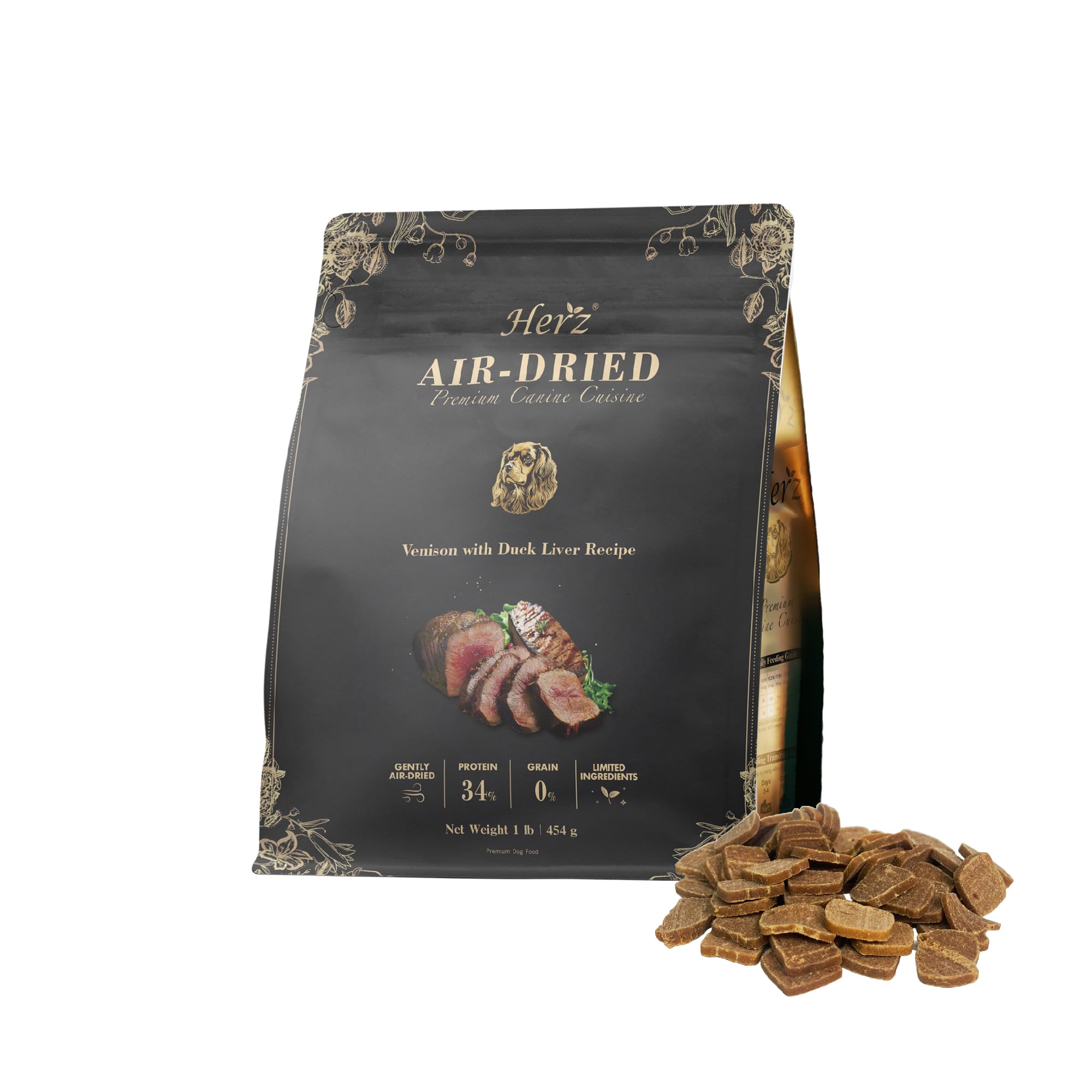 Herz Air-Dried Dog Food Venison & Duck Liver Recipe 1 lb, All-Natural, High-Protein, Grain-Free, Limited Ingredients, Complete & Balanced, Premium