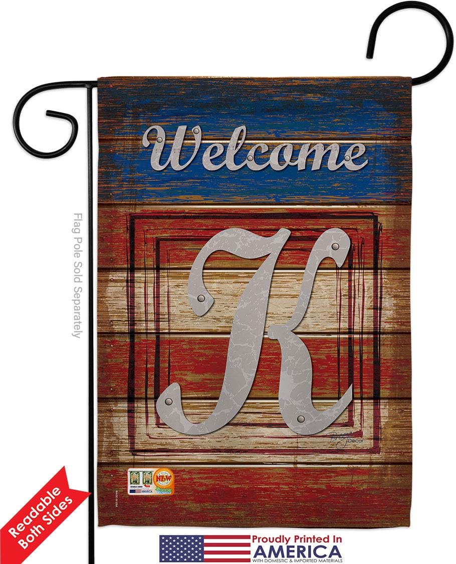 Patriotic K Initial Garden Flag Set Wood Dowel Monogram Americana Star and Stripes Patriotism Independence Memorial United State American Small Gift Yard House Banner Double-Sided 13 X 18.5