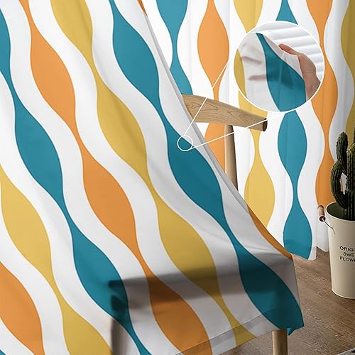 Miniatura 5 de Cortinas semitraslúcidas de mediados de siglo de 63 pulgadas de largo para decoración de sala de estar, cortinas de gasa con bolsillo para barra