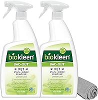 Biokleen Bac-Out Pet Stain & Odor Remover Spray 2-Pack 32oz - Natural Enzymatic Urine Eliminator for Carpets, Furniture + Micro Towel