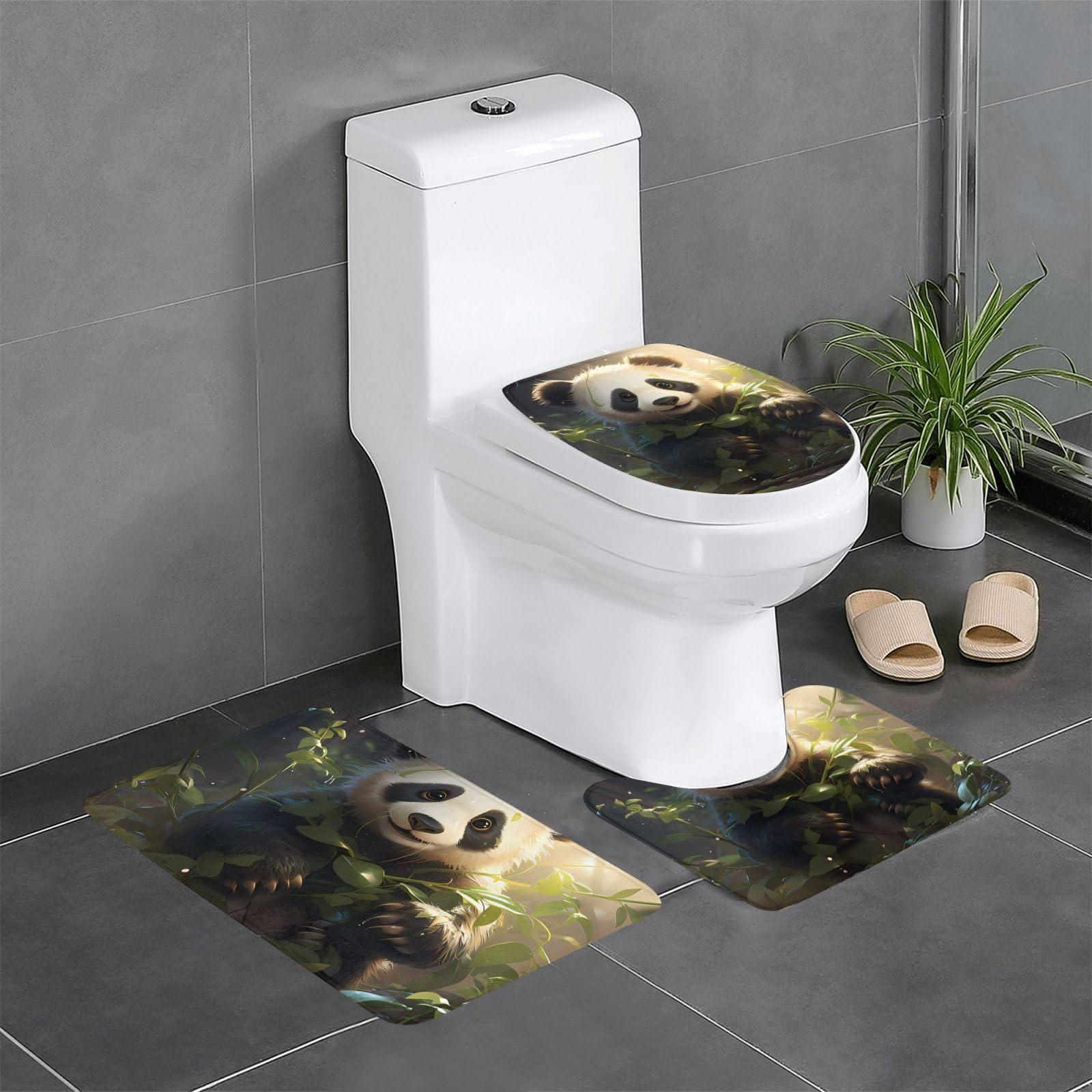 Tapis de bain antidérapant ovale et rectangulaire panda aux finitions soignées