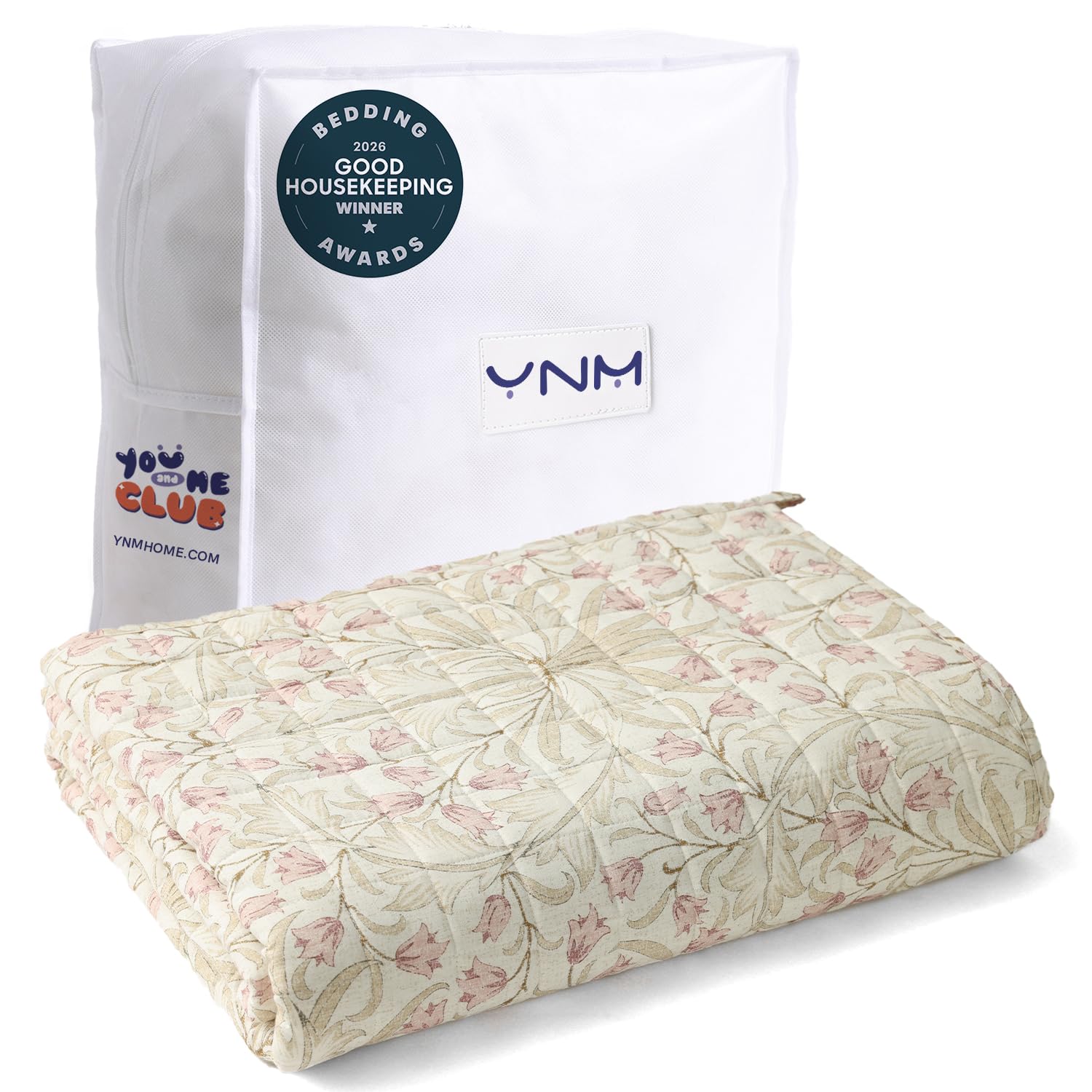 YnM King Size Linen Weighted Blanket for Adults (88x104 Inches, 25 Pounds, Campanula), Exclusive Smallest Compartments, Heavy Bed Blanket for Two Persons of 110~190lbs on Queen or King Bed