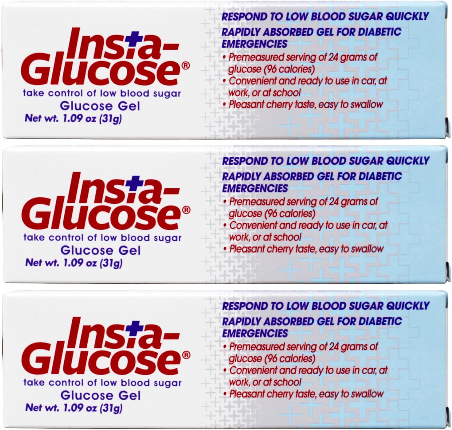 Insta-Glucose Gel, Convenient Fast Acting Glucose for Blood Sugar Support, Cherry Flavor, 1.09 Oz (Pack of 3)