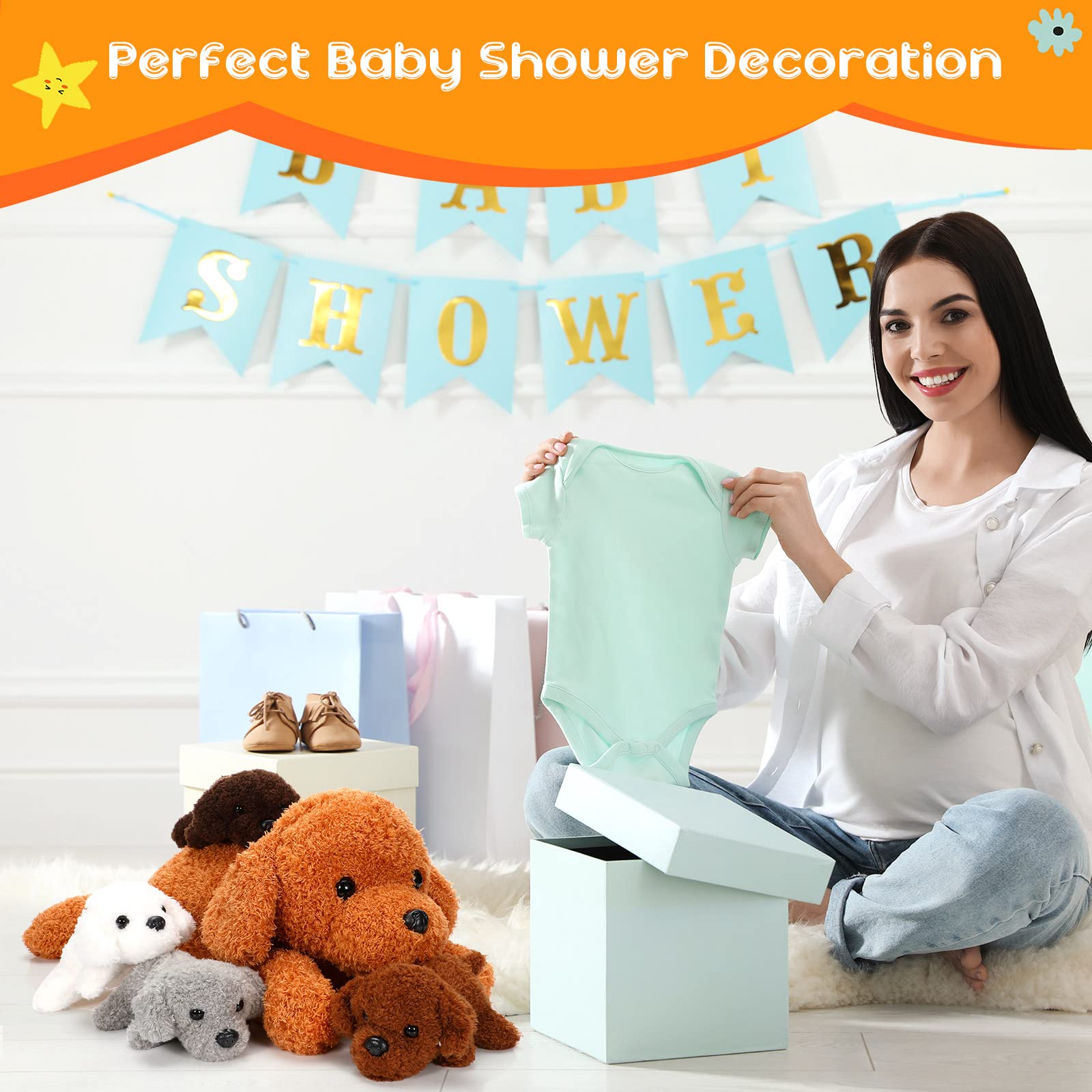 Skylety 5 Pezzi Animali di Peluche per Cani per Bambini 1 Grande Mamma Cane con 4 Mini Cuccioli Simpatici Regalo di Animali di Peluche per Compleanno Natale (Barboncino)
