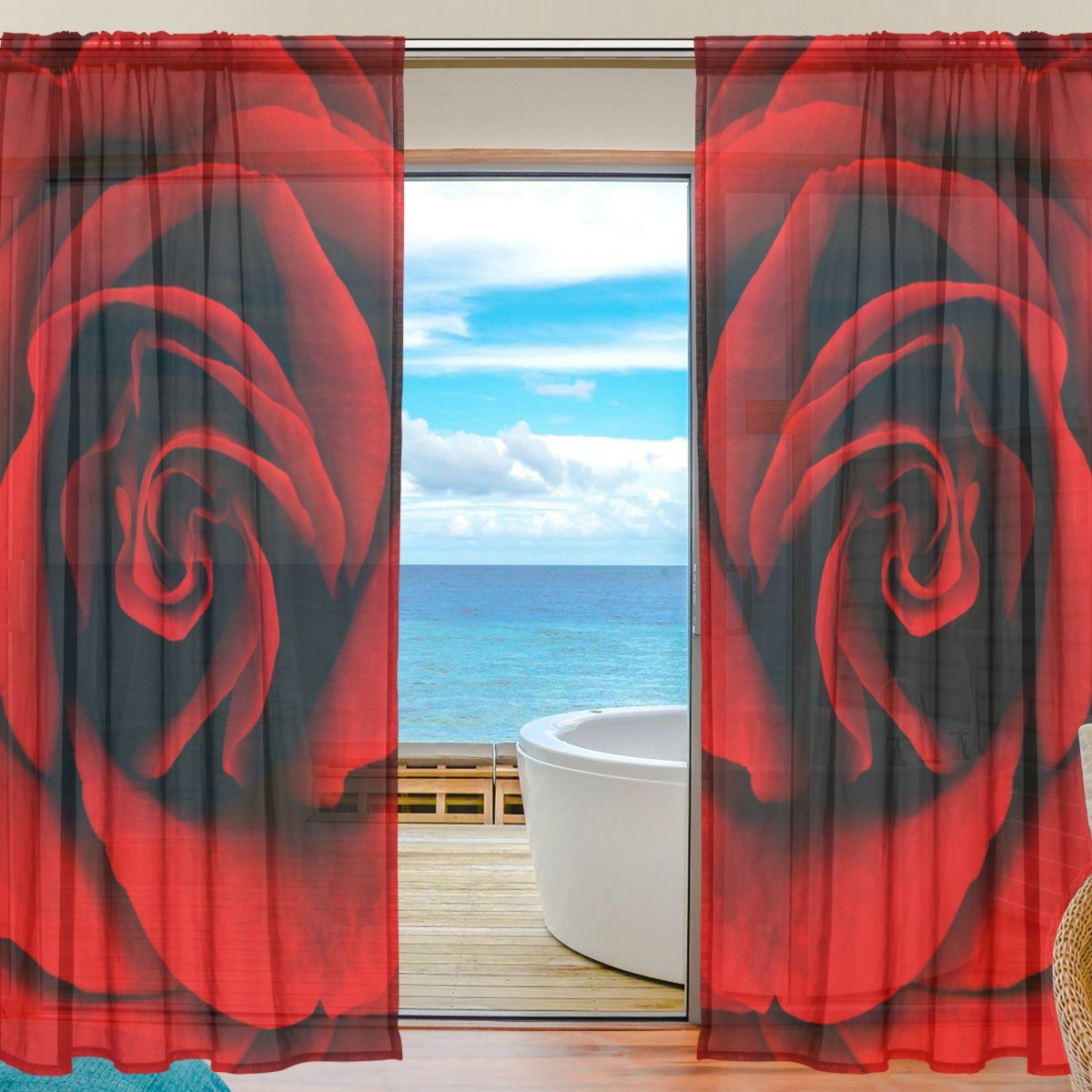 Amazon Mikyu レースカーテン おしゃれ 遮光 断熱 Uvカット ロース バラ 赤 北欧 カーテン 薄手 目隠し 間仕切り インテリア お洒落 かわいい リビングルーム 窓 部屋 ドアカーテン 幅140cm 213cm 2枚セット レースカーテン オンライン通販