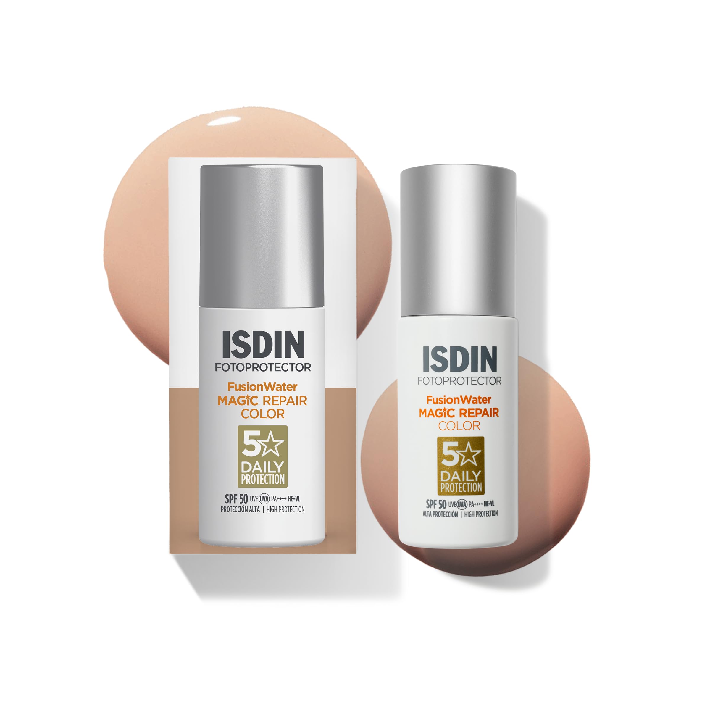ISDIN Fusion Water MAGIC Repair Color SPF 50 - Tinted Anti-Ageing Sunscreen - Triple Action: Repairs DNA, Reduces Wrinkles & Evens Skin Tone - Natural Glow, 50ml