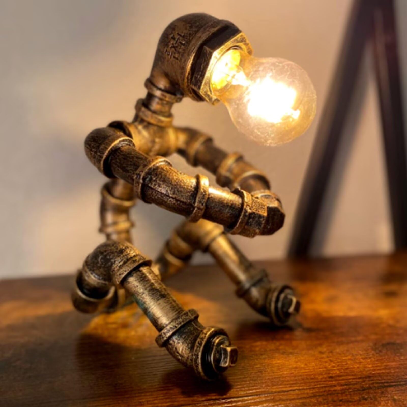 AFHRJNX Steampunk Table Lamp, Vintage Industrial Metal Robot Table lamp, Water Pipe Table Lamp, Robot Style Desktop Light for Nightstand Bar Cafe Room Decoration (Not Included Bulb)