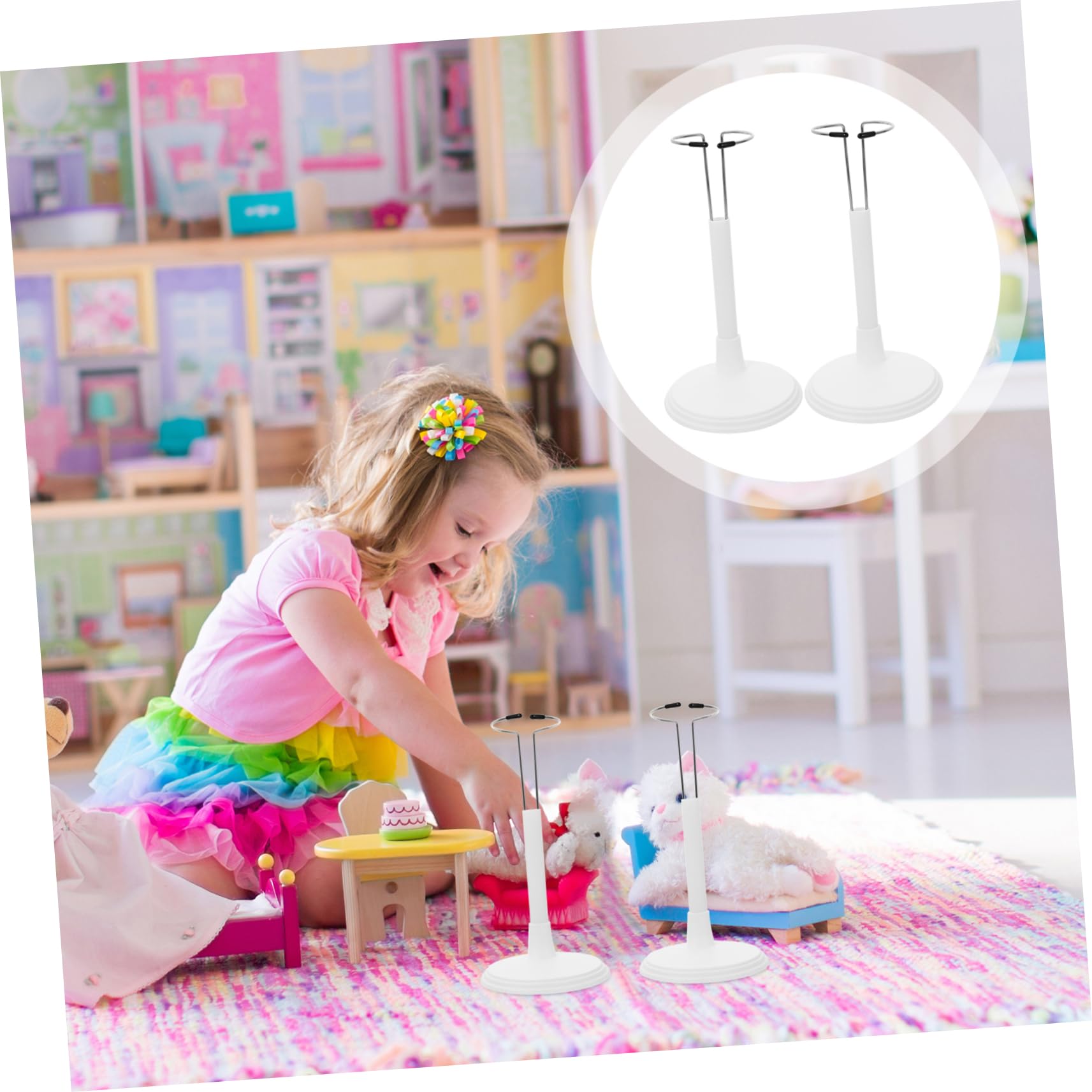 YARNOW 2Pcs Doll Stand Support for Dolls Portable Display Rack for Home and Store Use Material Space Saving Storage for Dolls and White