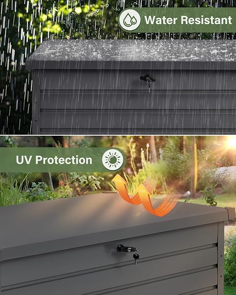 600L Extra Large Garden Storage Box Waterproof | Lockable Metal Garden Storage Box with Built-in Lock, XXL Outdoor Storage Unit for Cushion, Tools, Toys, 165x70x62 cm, Anthracite Grey - 4