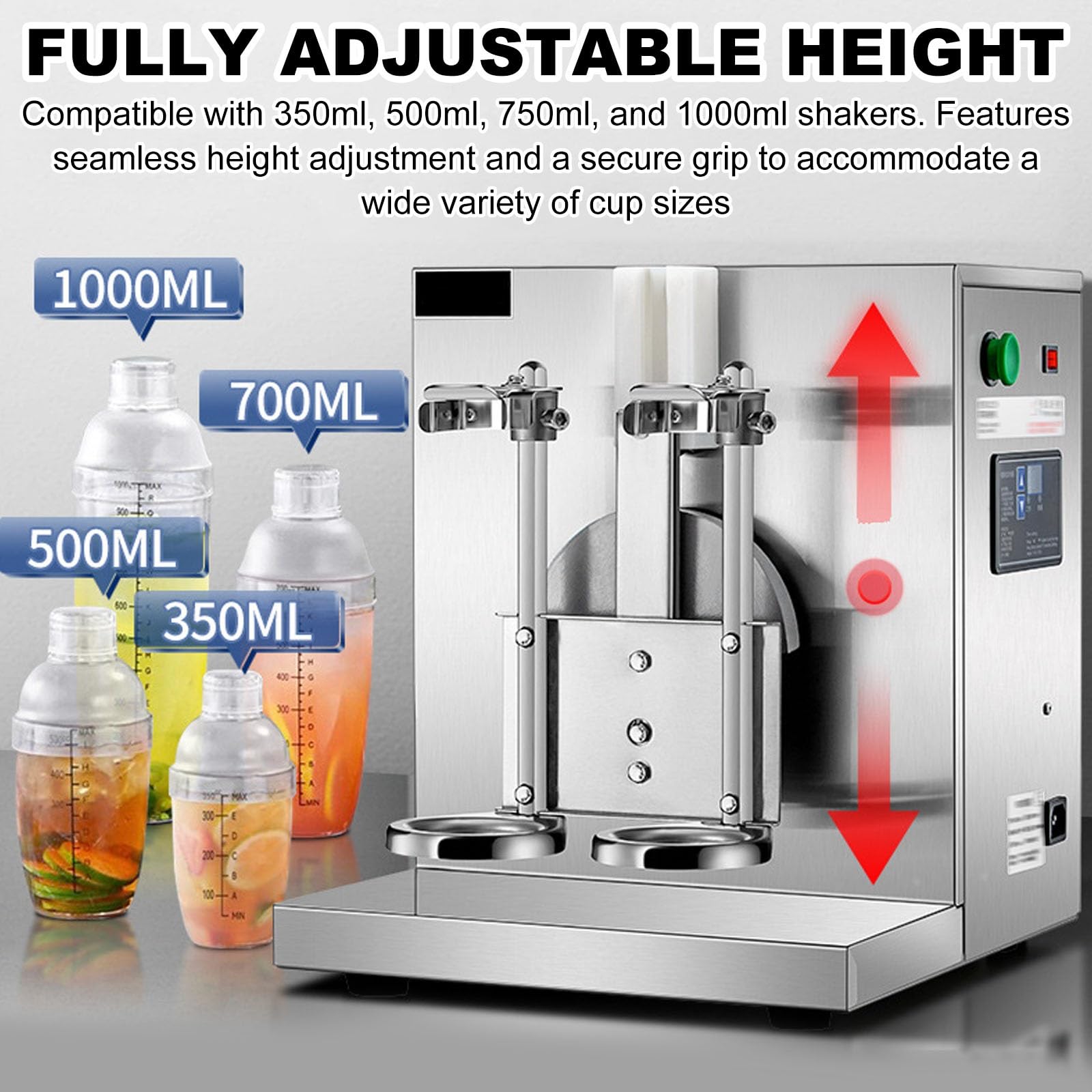 Macchina Automatica a Doppia Testa per Shakerare Il Milk Tea, Shaker Elettrico in Acciaio Inossidabile, Macchina Automatica Da 120w per Bubble Tea Con 2 Bicchieri Trasparenti Da 1000 Ml