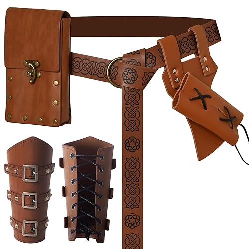 4 Pcs Renaissance Costume Accessories Set, Medieval Knight Leather Men