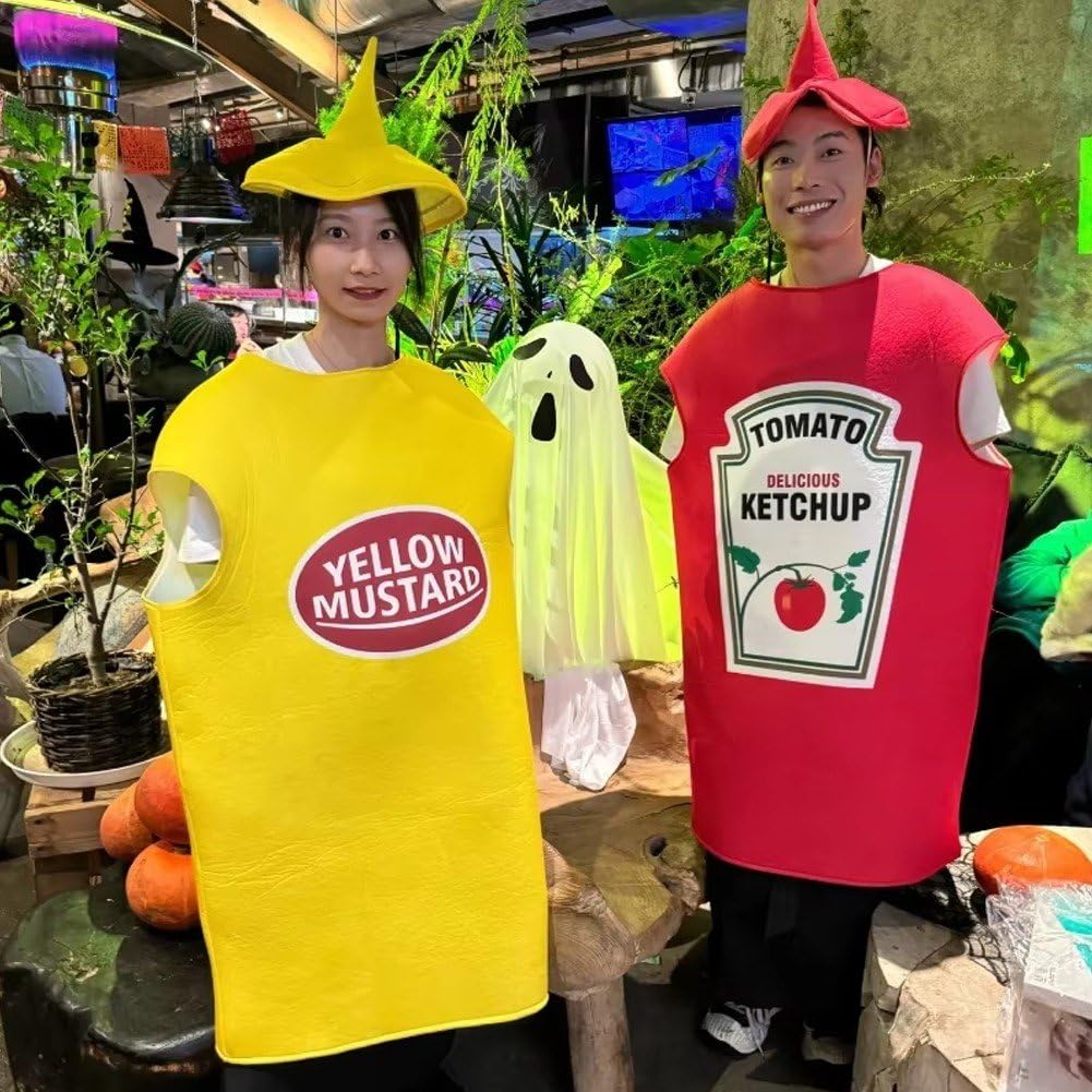 Costume per Coppie, Unisex, per Adulti, con Ketchup E Senape, per Halloween E Travestimento Amante del Cibo, Divertente Tunica
