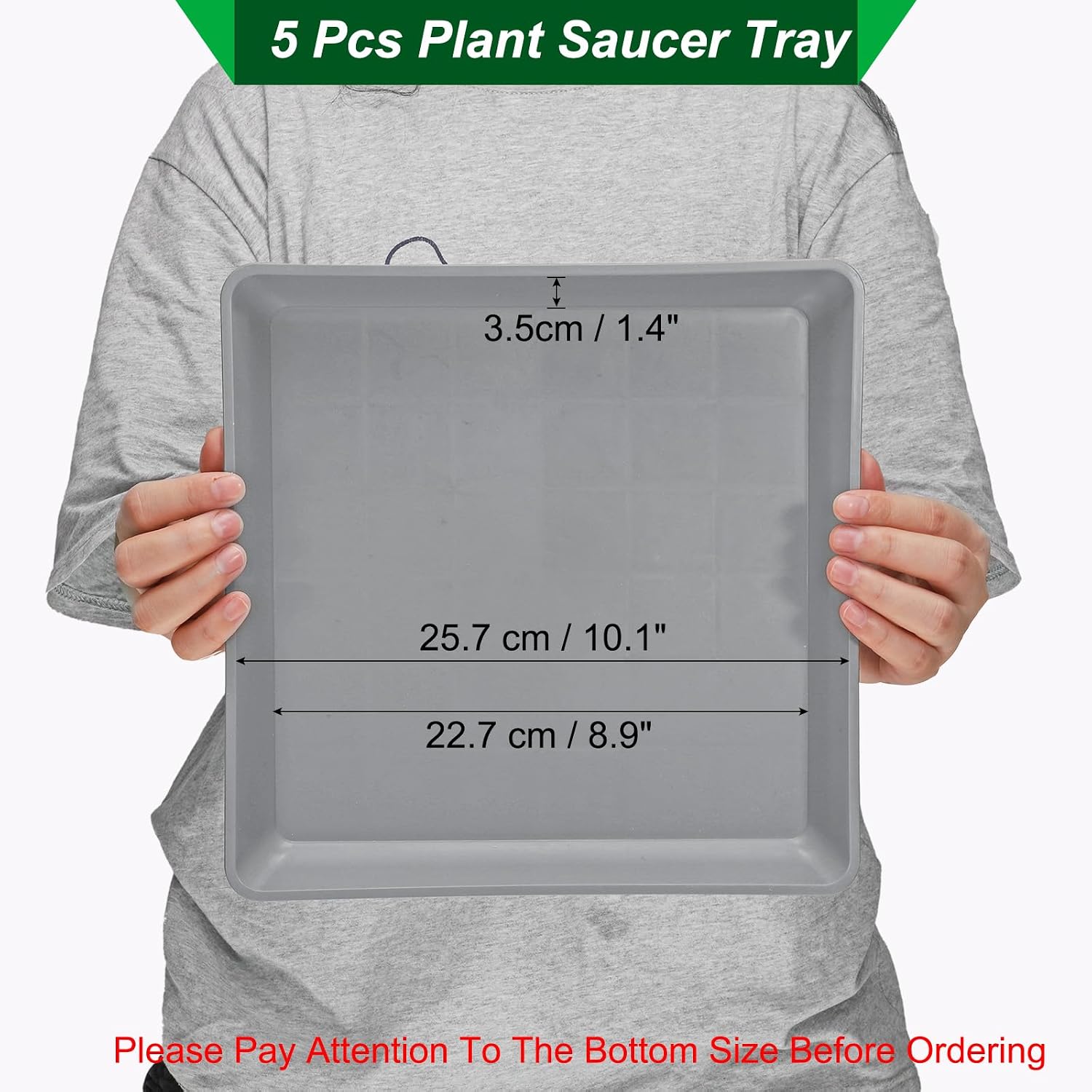 PATIKIL Plant Saucer Tray, 5 Pack 10 Inch Plastic Square Plant Saucer Flower Planter Drip Tray for Indoors Outdoors Patio Balcony, Grey