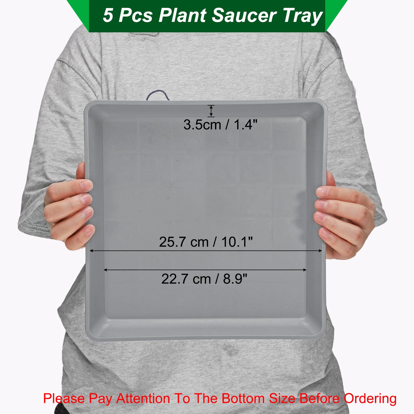 PATIKIL Plant Saucer Tray, 5 Pack 10 Inch Plastic Square Plant Saucer Flower Planter Drip Tray for Indoors Outdoors Patio Balcony Grey - Image 2
