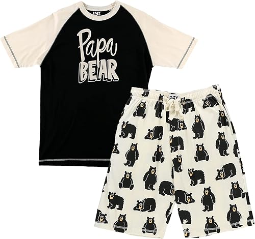 Miniatura 3 de Lazy One Conjunto de pantalones cortos para dormir para hombre, camisa y pantalón corto a juego para hombres, pantalones cortos de pijama de algodón