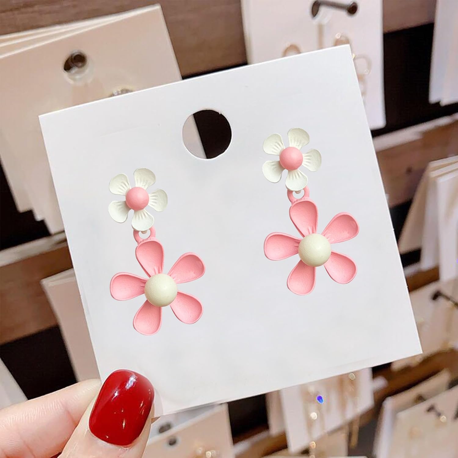 Anmpab Spray Painted Five Petal Flower Stud Earrings for Women Pearl Daisy Flower Dangle Earrings Spring Jewelry - Image 7