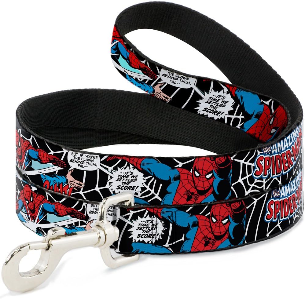 Buckle-Down Dog Leash Spider Man in Action2 Amazing Spider Man Available in Different Lengths and Widths for Small Medium Large Dogs and Cats, Multicolor, 6 Feet Long - 1.5" Wide (DL-6FT-WSPD031-W)