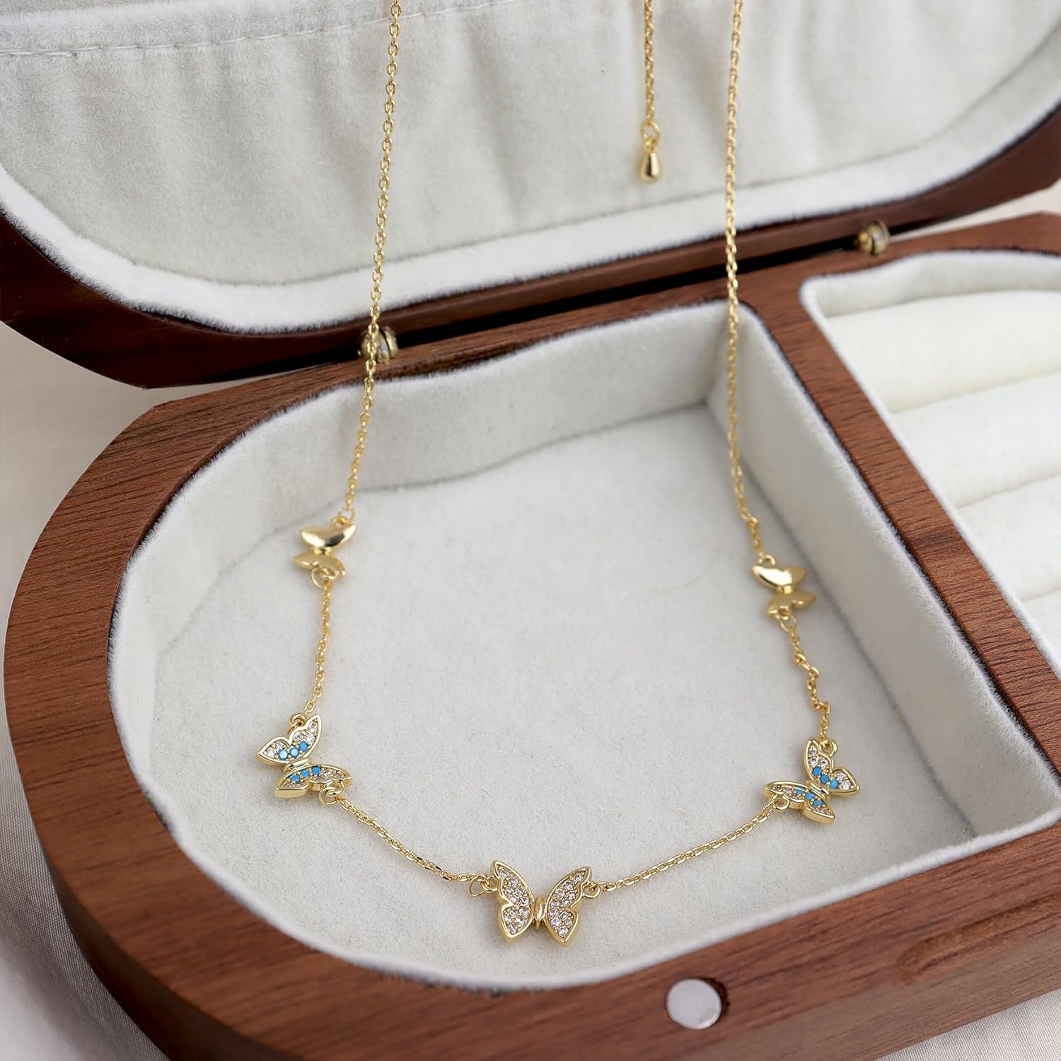 Sonateomber Gold Beaded Charm Choker Necklaces for Women, Dainty Cute Rainbow Crystal Rhinestone Dangle Pendant Necklace Prom Fashion Jewelry Gift - Image 4