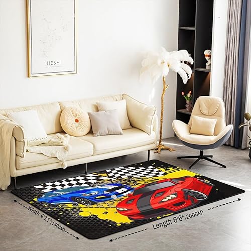 Miniatura 2 de Alfombra de coche de carreras, diseño de dibujos animados de grafiti de estilo urbano para interiores para niños, niñas, jóvenes, alfombra de juego