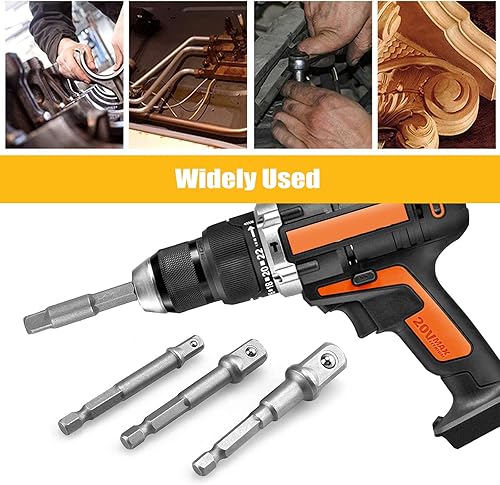 Miniatura 7 de Juego de adaptadores de enchufe de grado de impacto, 3 piezas de extensión de 1/4 pulgadas, 3/8 pulgadas y 1/2 pulgadas Cr-V, adaptador de taladro