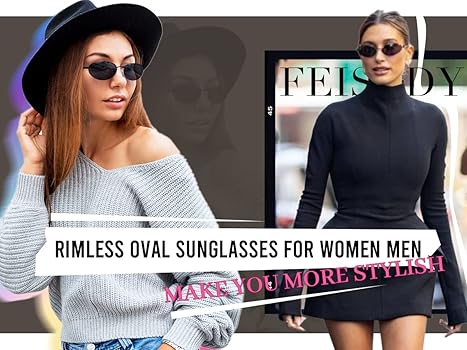 Amazon.com: FEISEDY Trendy Rimless Oval Sunglasses for Women Men