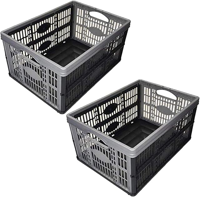 Pack of 2/3/4/5/6/8/10 Plastic Folding Storage Crate Box 32Lt Stackable (Pack of 2 Crates)