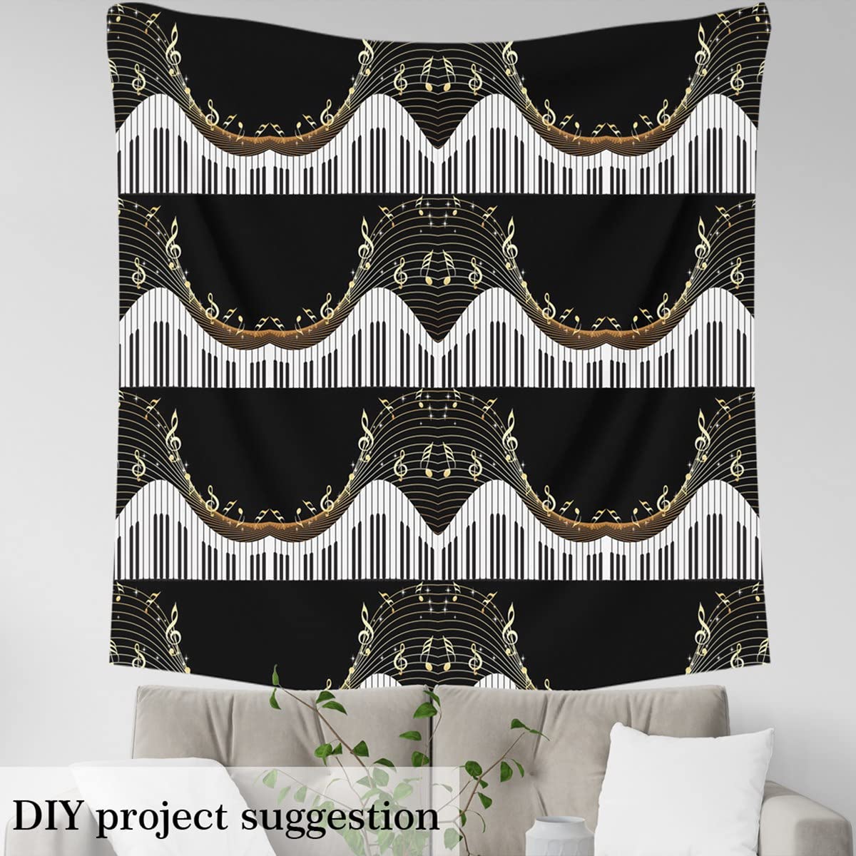 Piano Fabric by The Yard Music Themed Upholstery Fabric for Chairs Sofa Couch Musical Notes Stripes Outdoor Fabric Waterproof 1 Yard,(L92*W150cm) Black White - Image 4