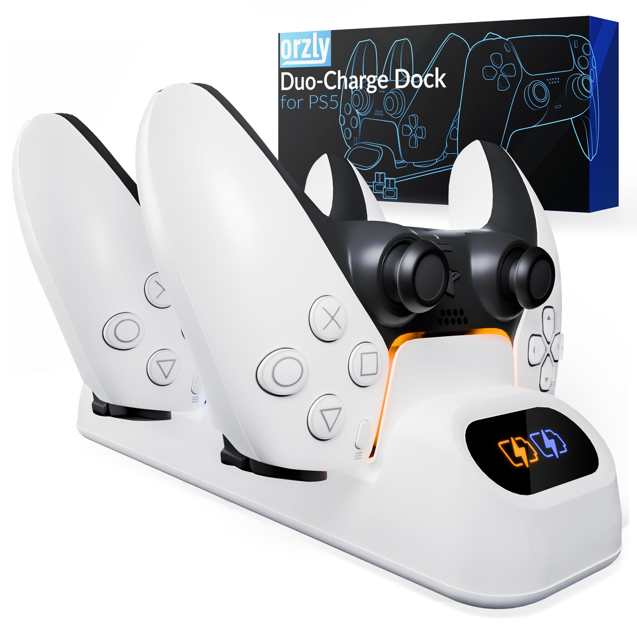 Orzly Duocharger per PS5- Caricatore Controller Compatibile con: Playstation 5, XBOX serie X | S Stadia e Nintendo Switch - USB-C Base Di Ricarica - Edizione Pearl White [Bianca]