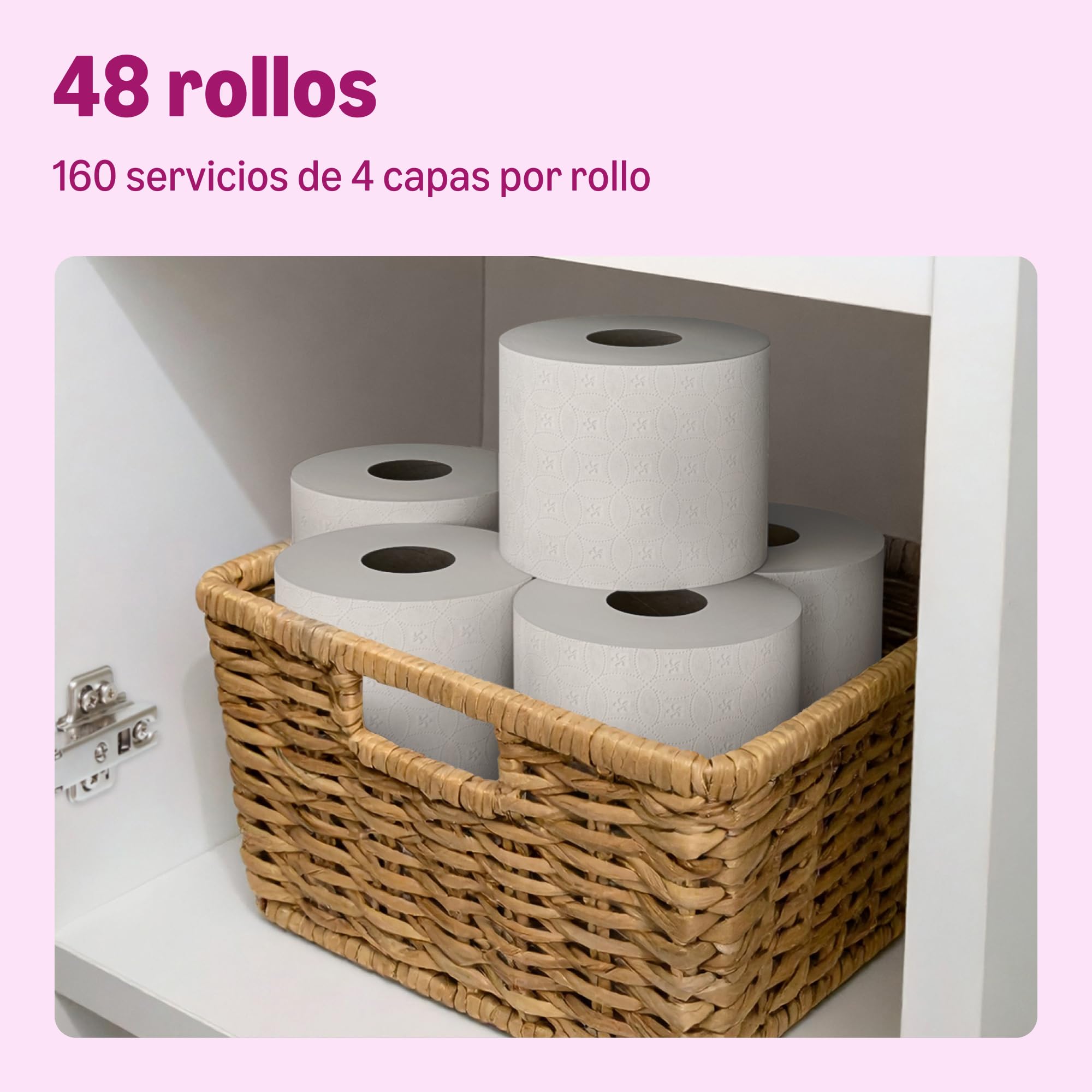 by Amazon 4 capas papel higiénico, Sin perfume, 160 hojas, 48 Unidad, 4 Paquetes de 12