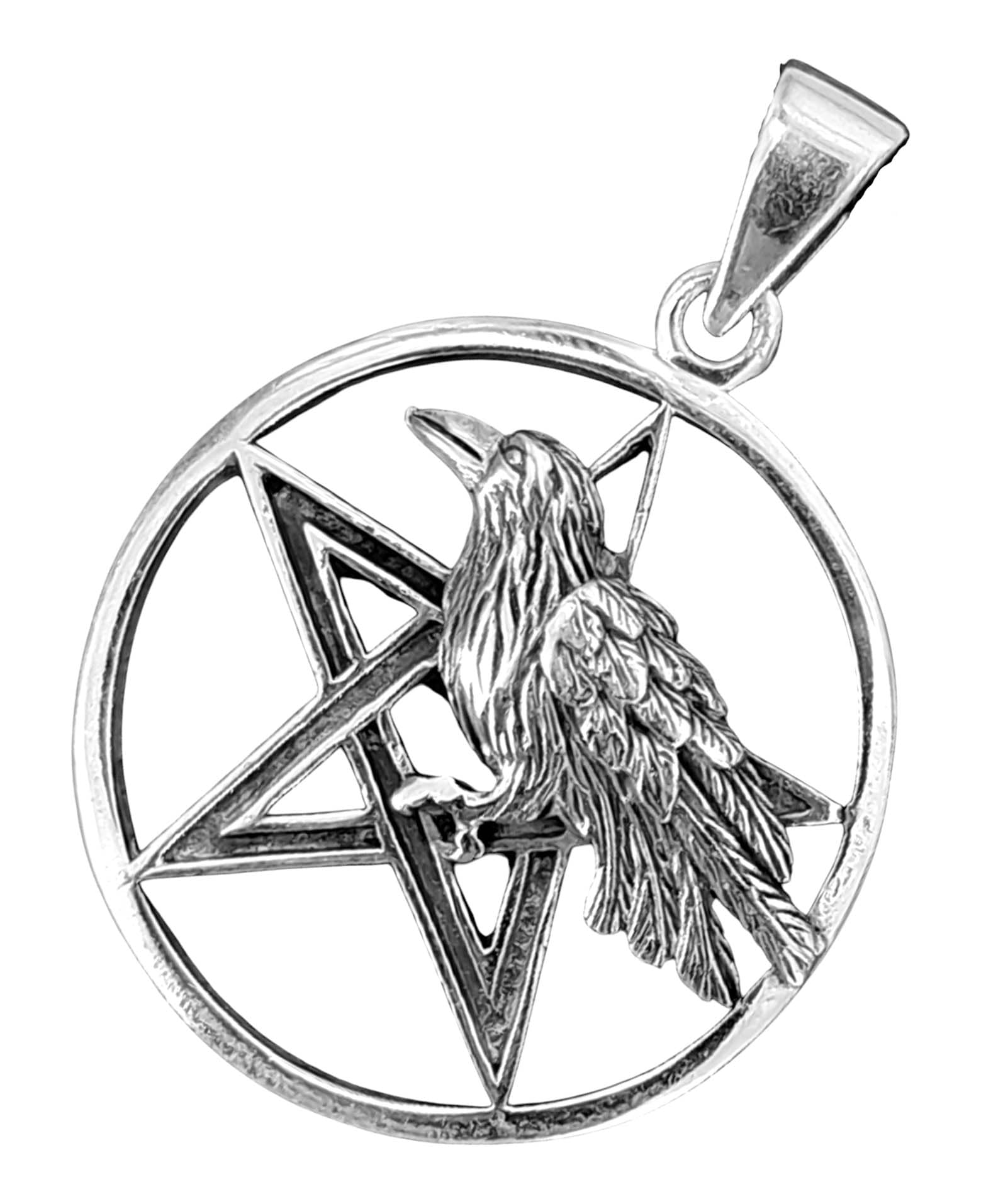 Kiss of Leather - Ciondolo a forma di pentacolo con corvo in argento 925, n. 80