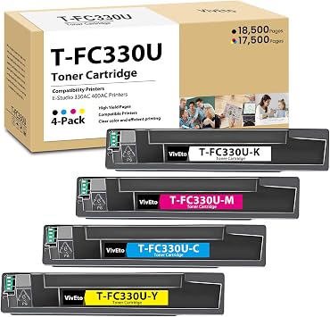FC330U T-FC330U Toner Cartridge T-FC330U-K T-FC330U-C T-FC330U-M T-FC330U-Y | T-FC330U Toner Cartridges with New Chip, Replacement for Toshiba TFC330 for E-Studio 330AC 400AC Printers, 4 Pack FC330U Ink