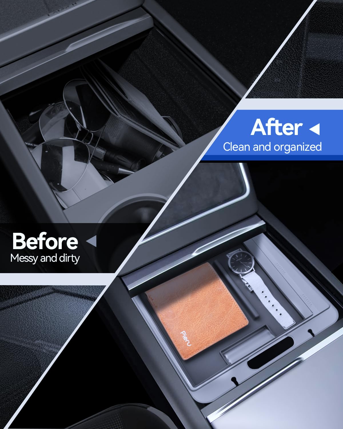 Organizador de consola central de 2 niveles para Tesla Model Y 2025-2026 Juniper y Model 3 2024-2026 reposabrazos caja de almacenamiento guantera reposabrazos central cajón para Tesla Juniper
