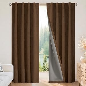 Joydeco Blackout Curtains for Bedroom - 100% Light Blocking 2 Panels Cappuccino Drapes 37" W x 84" L, Thermal Insulated Room Darkening Curtains, Linen Textured for Living Room, Rod Pocket & Back Tabs