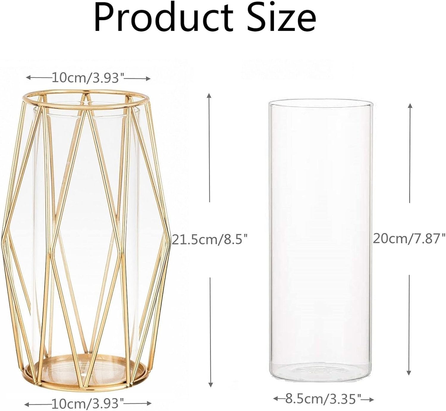 2Pcs Gold Pillar Hurricane Candle Holders, Clear Glass Candleholders with Geometric Metal Rack Stand, Decorative Cylinder Vases for Dining Table Centerpieces, 8.5" : Home & Kitchen
