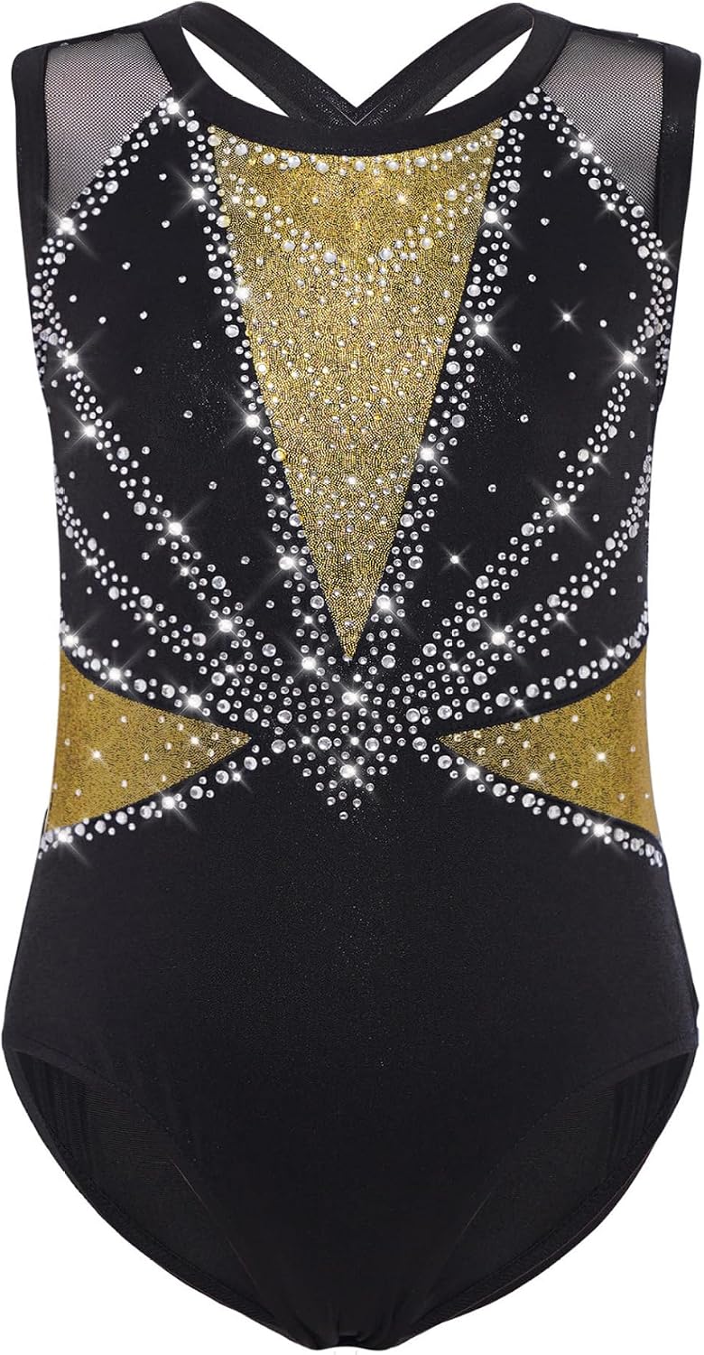Gymnastics Leotard for Girls Sleeveless Sparkle Dance Bodysuit Athletic Unitard with Shorts Hairband