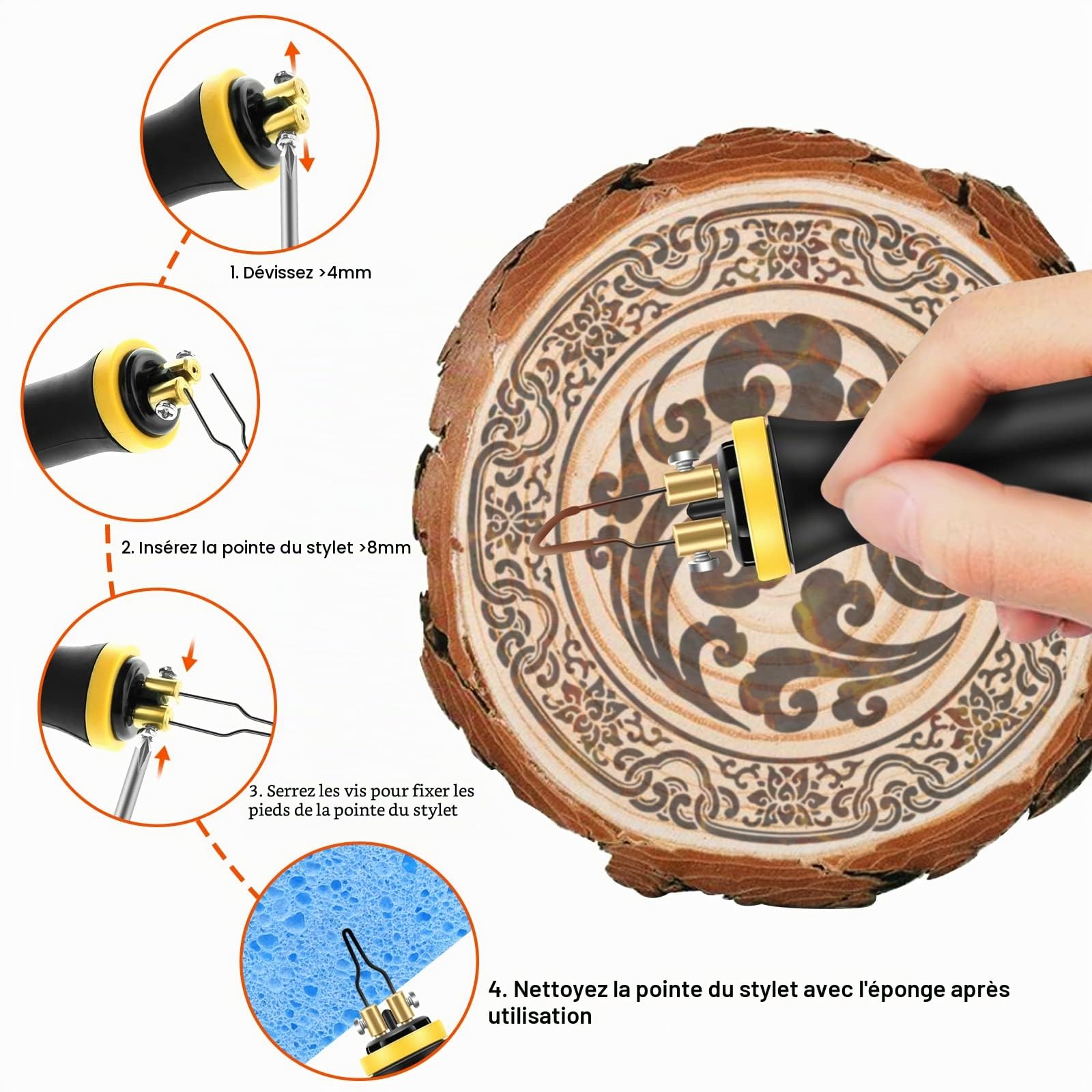 BURNNOVE Double Stylo Pyrograveur sur Bois 60W 220V Kit de Pyrogravure Bois Professionnel aver 33 Pointes de Soudage Utilisation Alternée Plumes Température Réglable pour Souder Liège Cuir