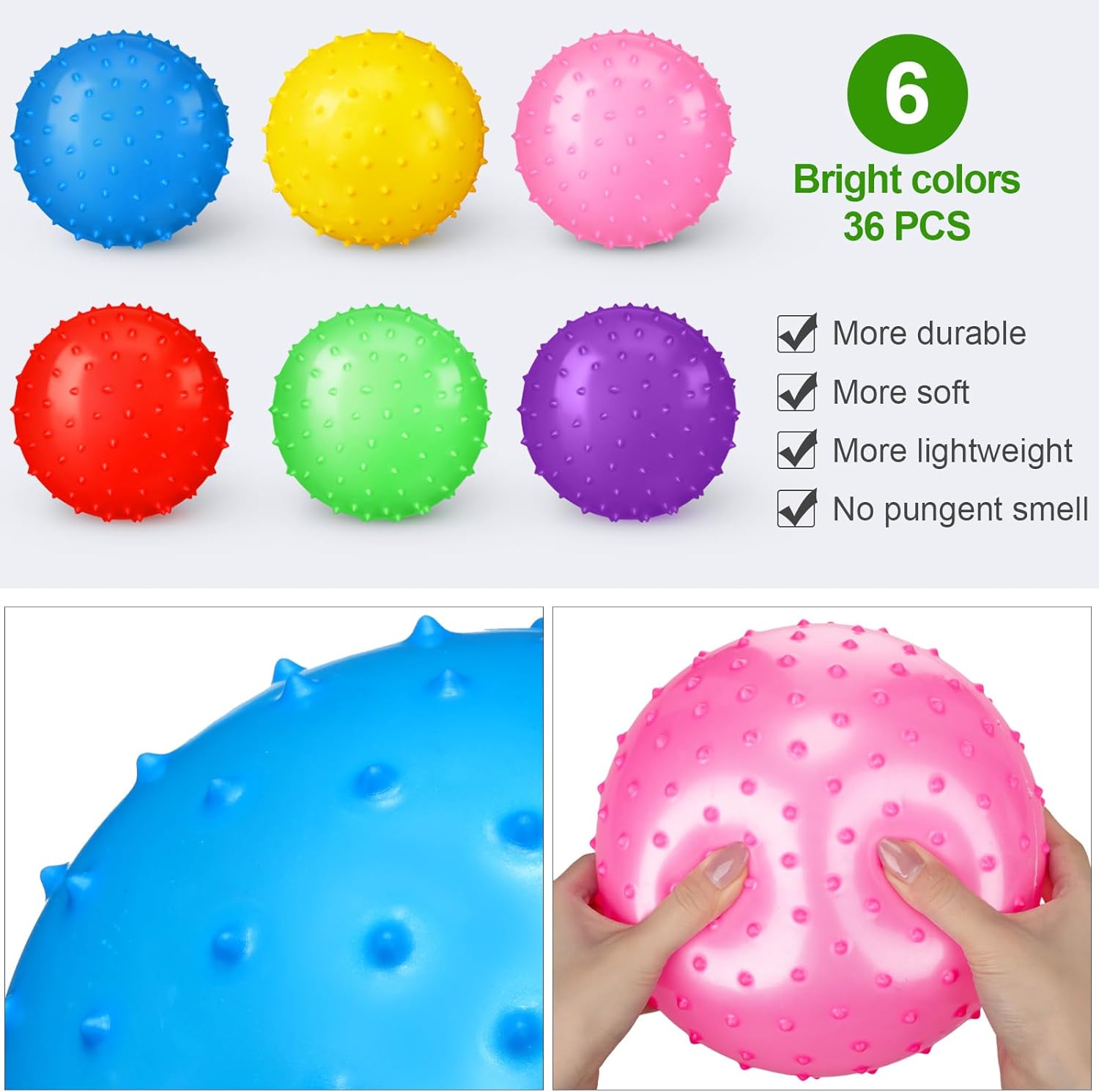 Vinsot 36 Pieces Knobby Balls 8.46 Inch Soft Bouncy Balls Tactile Sensory with Air Pump Set Assorted Color Spiky Massage Stress Fidget Toys and Party Favors
