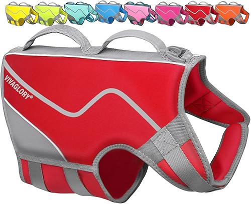 VIVAGLORY Dog Life Vest Neoprene Dog Swim Vest, XL, Red