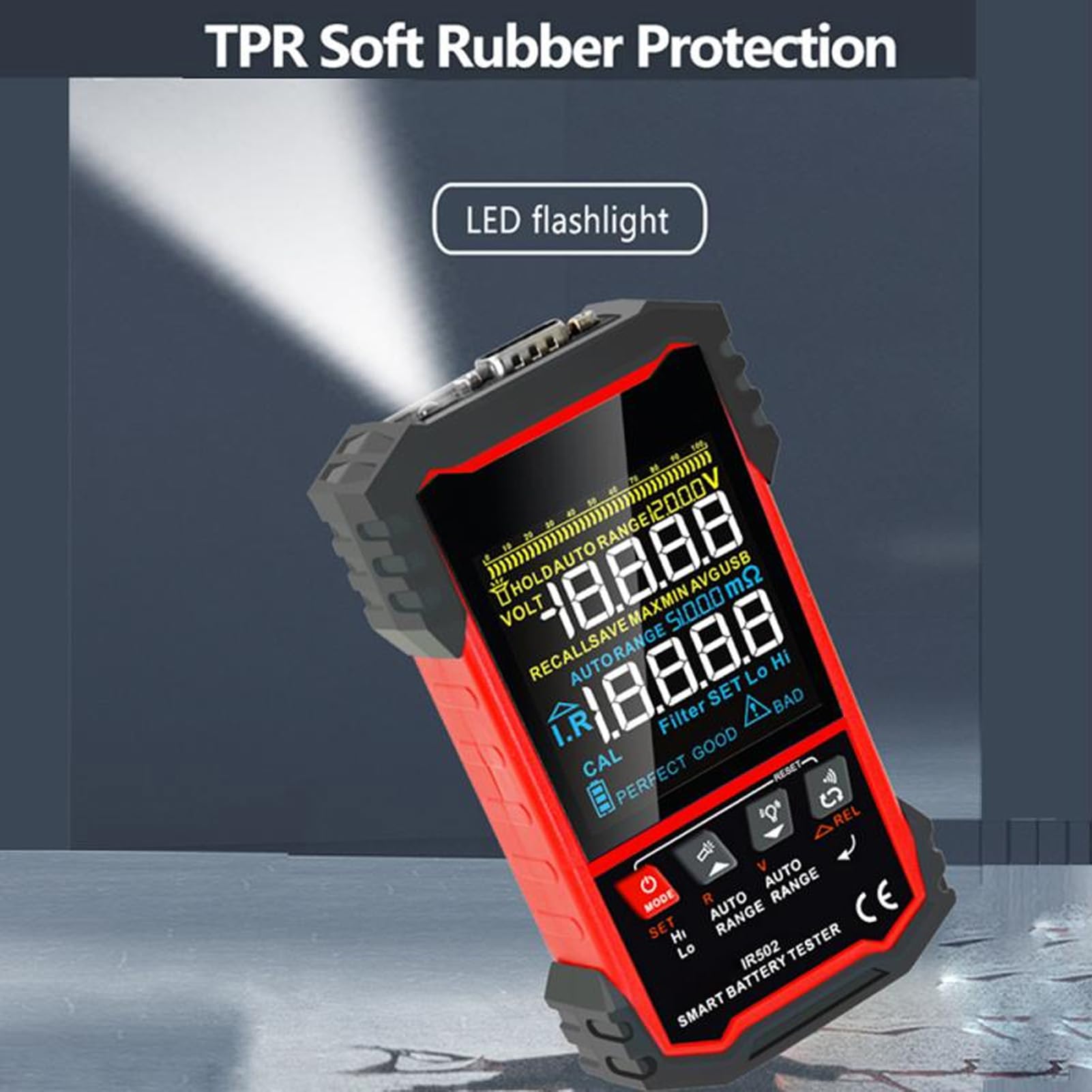 Tester digitale per batteria per auto, con tensione da 0 a 120 V CC e misurazione della resistenza interna da 0 a 500 Ω, allarme basso-alto, indicatore di salute, per moto,