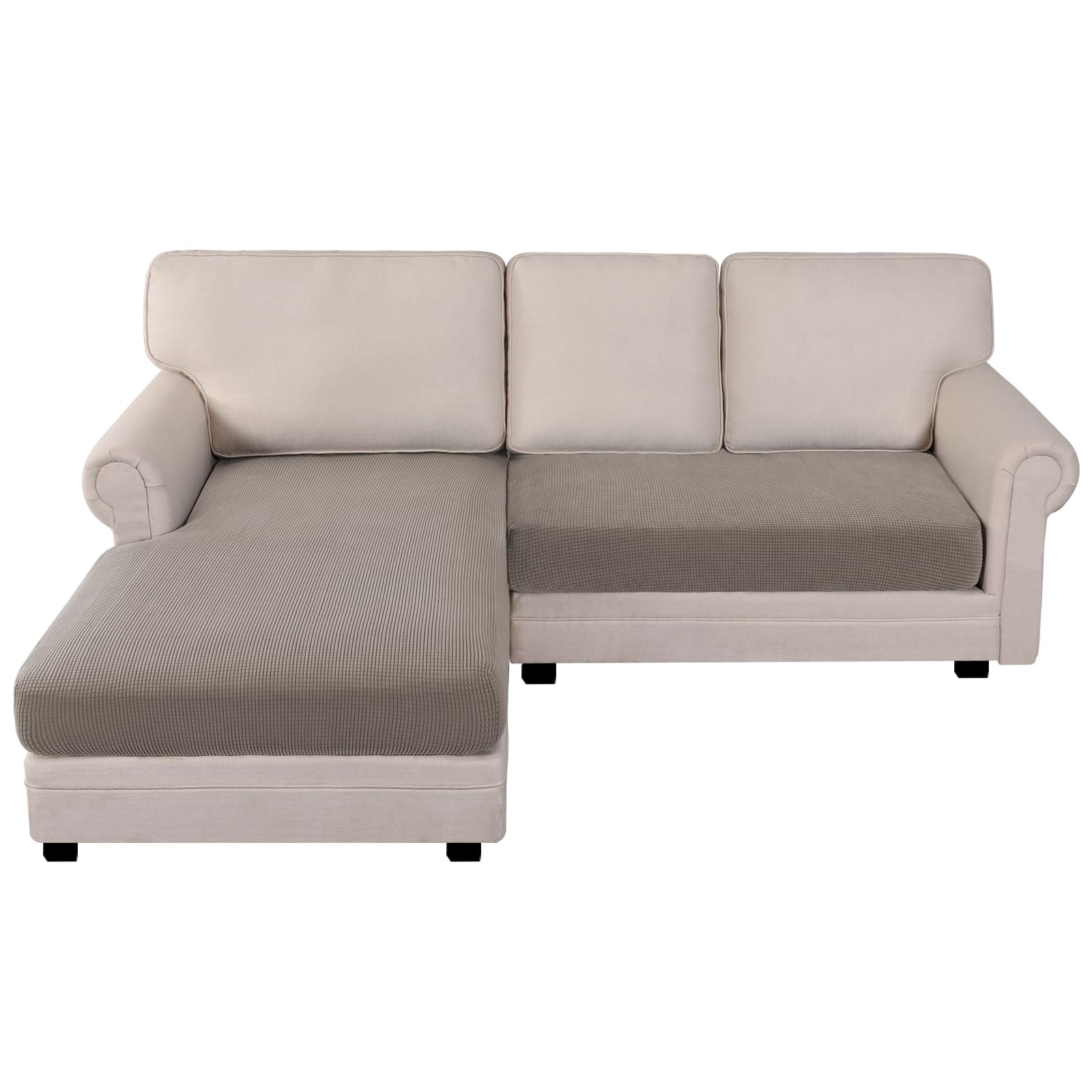 Bellahills Taupe Sectional Sofa Covers Sofa Seat Cushion Covers L Shape Separate Cushion Couch Chaise Cover For Sectional Sofa (Chaise + 2 Seater, )